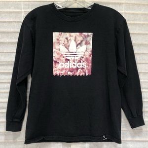 Adidas Boys Graphic Skateboarding Long Sleeve Black Tee T-Shirt Large Spell Out